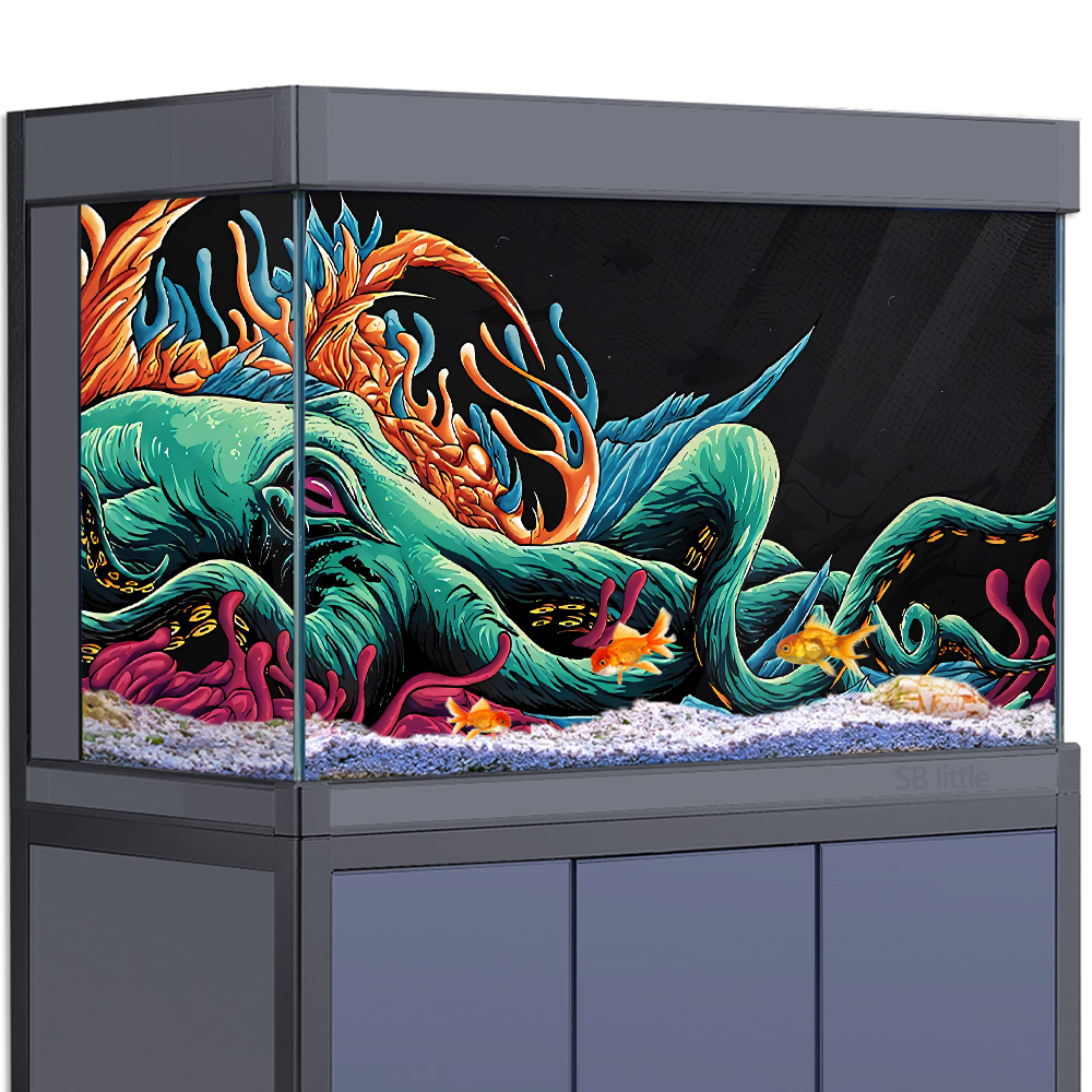Aquarium Fish Monster - Autocollant de fond d'aquarium, décoration d'affiche